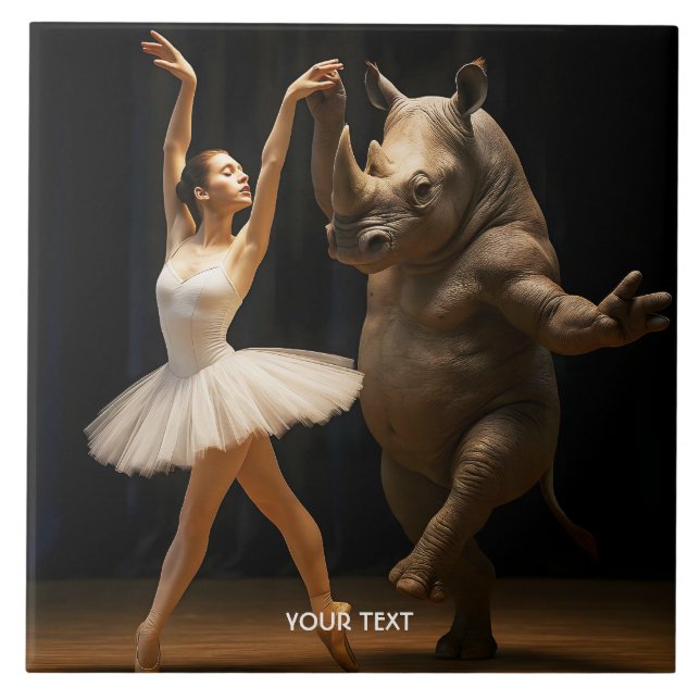 Fantasy Cute Rhino Dancer Ballerina Kakelplatta (Framsidan)