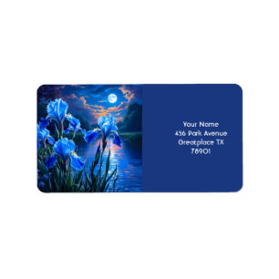 Fantasy Cute River Blue Irises Adressetikett
