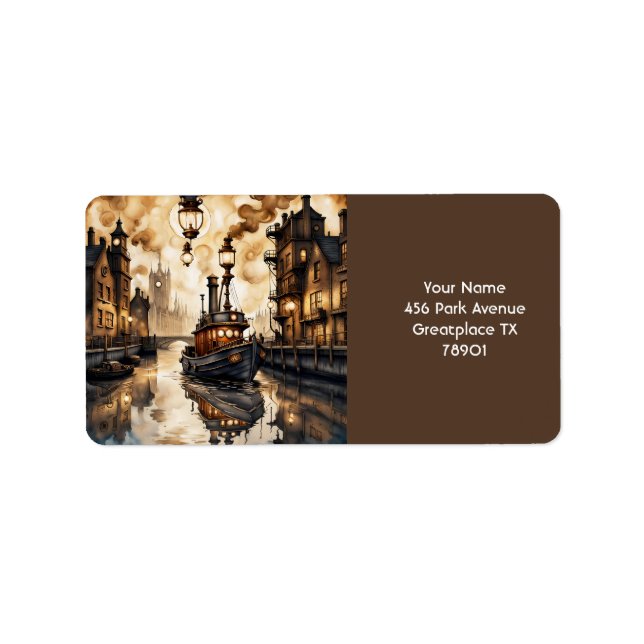Fantasy Cute River Boat Bridge Adressetikett (Framsidan)