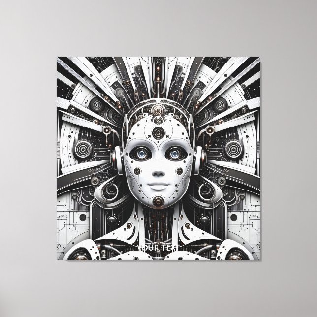 Fantasy Cute Robot Black White Canvastryck (Framsida)