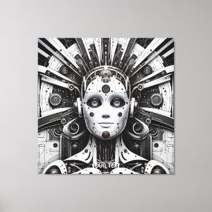 Fantasy Cute Robot Black White Canvastryck
