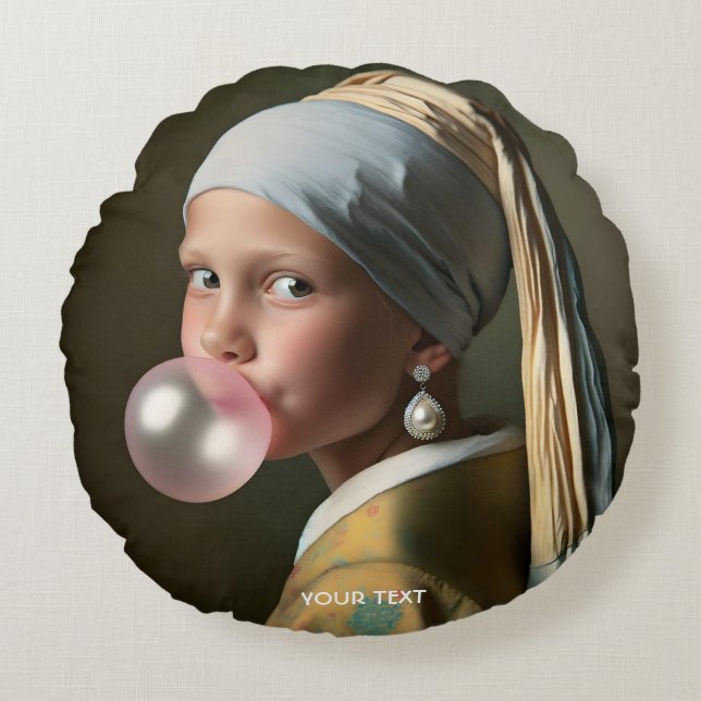 Fantasy Cute Rosa Bubble Gum Rund Kudde (Framsidan)