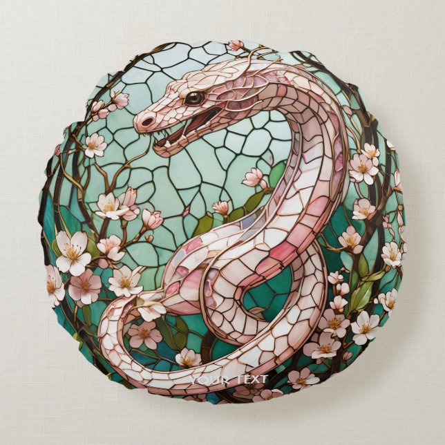 Fantasy Cute Rosa Snake Sakura Rund Kudde (Framsidan)