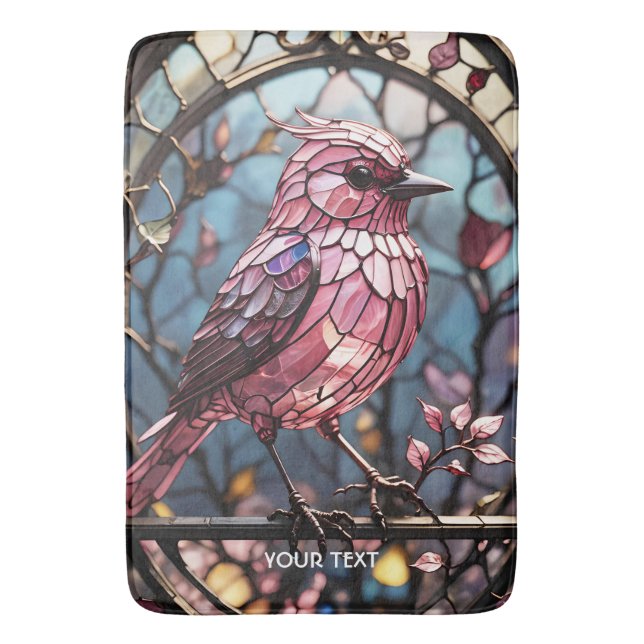 Fantasy Cute Rosa Stain Glass Bird Badrumsmatta (Framsidan (Vertikal))