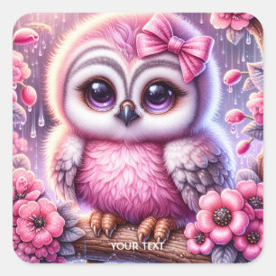 Fantasy Cute Rosa Uggla Sakura Fyrkantigt Klistermärke