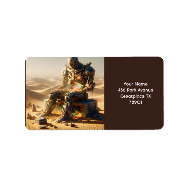Fantasy Cute Rusty Robot Desert Adressetikett (Framsidan)