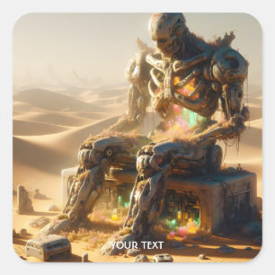 Fantasy Cute Rusty Robot Desert Fyrkantigt Klistermärke