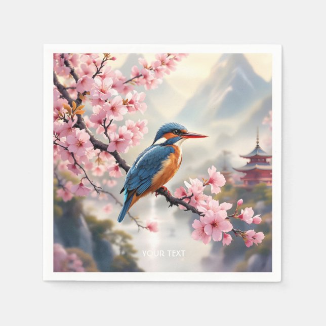 Fantasy Cute Sakura Bird Blue Pappersservett (Framsidan)