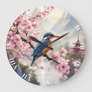 Fantasy Cute Sakura Bird Blue Stor Klocka