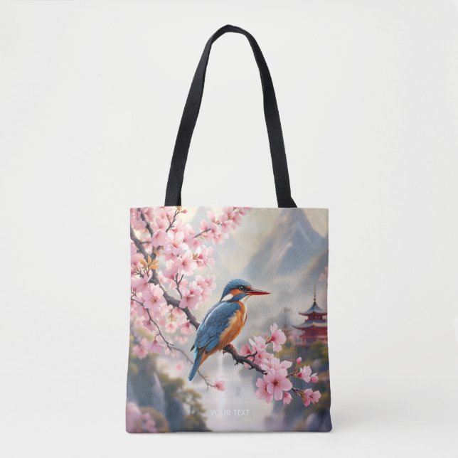 Fantasy Cute Sakura Bird Blue Tygkasse (Framsida)