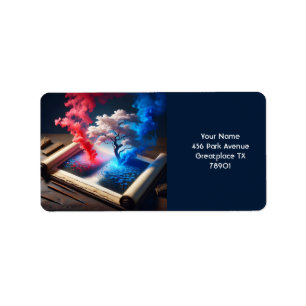 Fantasy Cute Sakura Blue Red Adressetikett