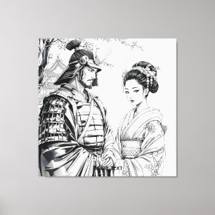 Fantasy Cute Samurai Geisha Pencil Canvastryck