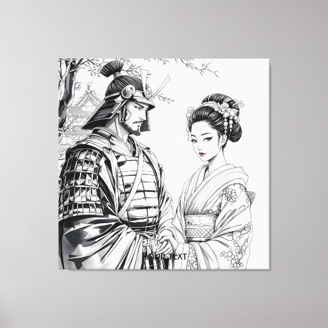Fantasy Cute Samurai Geisha Pencil Canvastryck (Framsida)