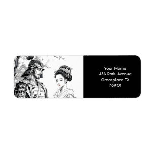 Fantasy Cute Samurai Geisha Pencil Returadress Etikett