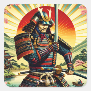 Fantasy Cute Samurai Warrior Katana Fyrkantigt Klistermärke