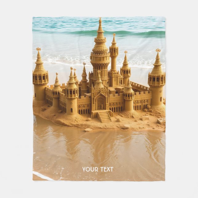 Fantasy Cute Sand Castle Beach Fleecefilt (Framsidan)