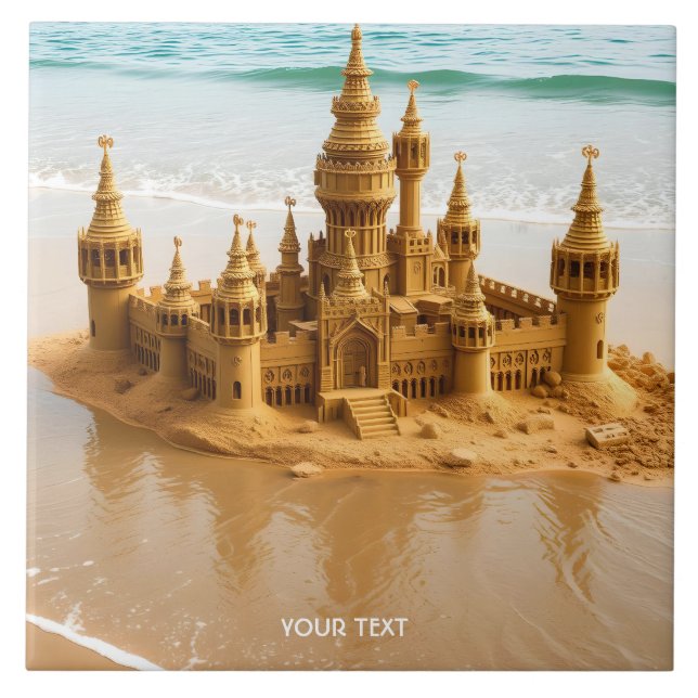 Fantasy Cute Sand Castle Beach Kakelplatta (Framsidan)