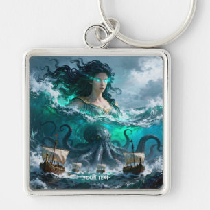Fantasy Cute Sea Ancient Creature Fyrkantig Silverfärgad Nyckelring