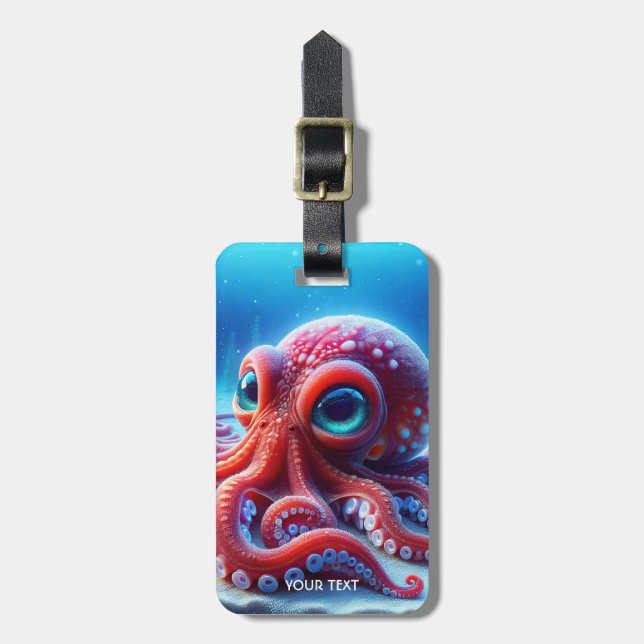 Fantasy Cute Sea Red Octopus Bagagebricka (Vertikal Framsida)