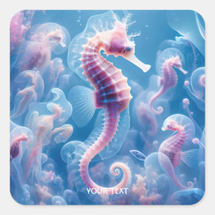 Fantasy Cute Sea Seahorse Plants Fyrkantigt Klistermärke