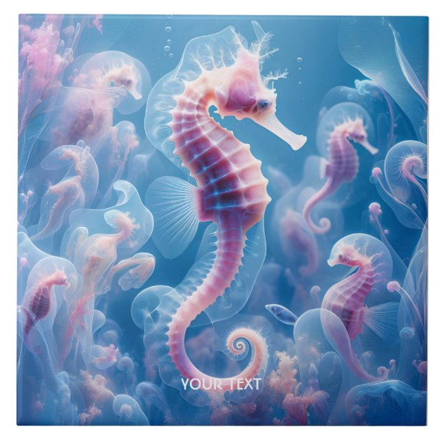 Fantasy Cute Sea Seahorse Plants Kakelplatta (Framsidan)