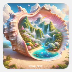 Fantasy Cute Seashell Gömt liggande Fyrkantigt Klistermärke