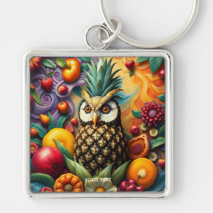 Fantasy Cute Serene Pineapple Uggla Fyrkantig Silverfärgad Nyckelring