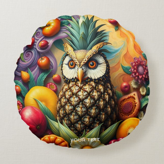 Fantasy Cute Serene Pineapple Uggla Rund Kudde (Framsidan)