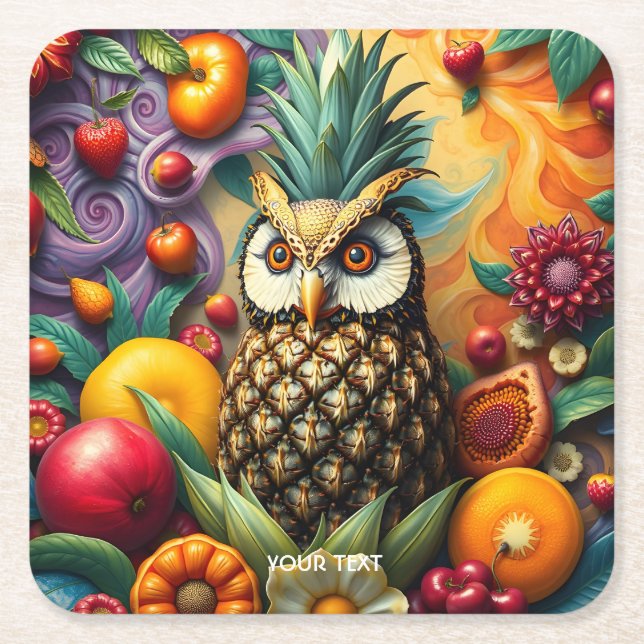 Fantasy Cute Serene Pineapple Uggla Underlägg Papper Kvadrat (Framsidan)