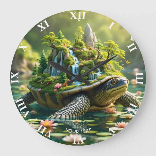 Fantasy Cute Serene Turtle Snäcka Stor Klocka (Framsida)