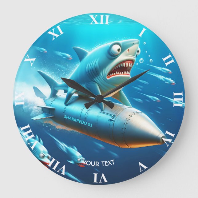 Fantasy Cute Shark Torpedo Sea Stor Klocka (Framsida)