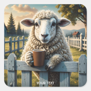 Fantasy Cute Sheep Coffee Evening Fyrkantigt Klistermärke