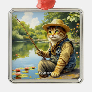 Fantasy Cute Sjö Cat Fishing Julgransprydnad Metall