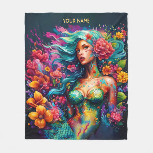 Fantasy Cute Sjöjungfru Hat Flowers Fleecefilt