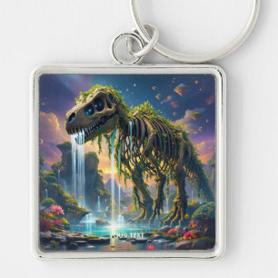 Fantasy Cute Skeleton Dinosaur Garden Fyrkantig Silverfärgad Nyckelring