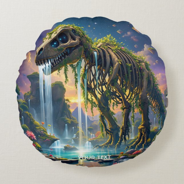 Fantasy Cute Skeleton Dinosaur Garden Rund Kudde (Framsidan)