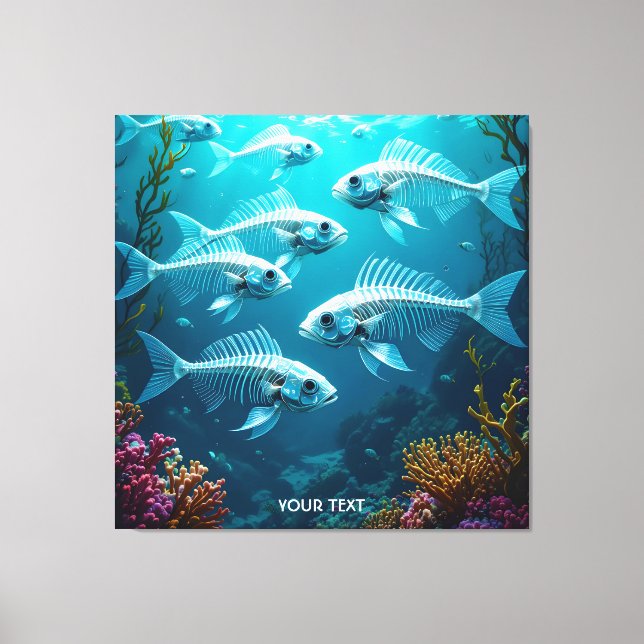 Fantasy Cute Skeleton Fish School Canvastryck (Framsida)