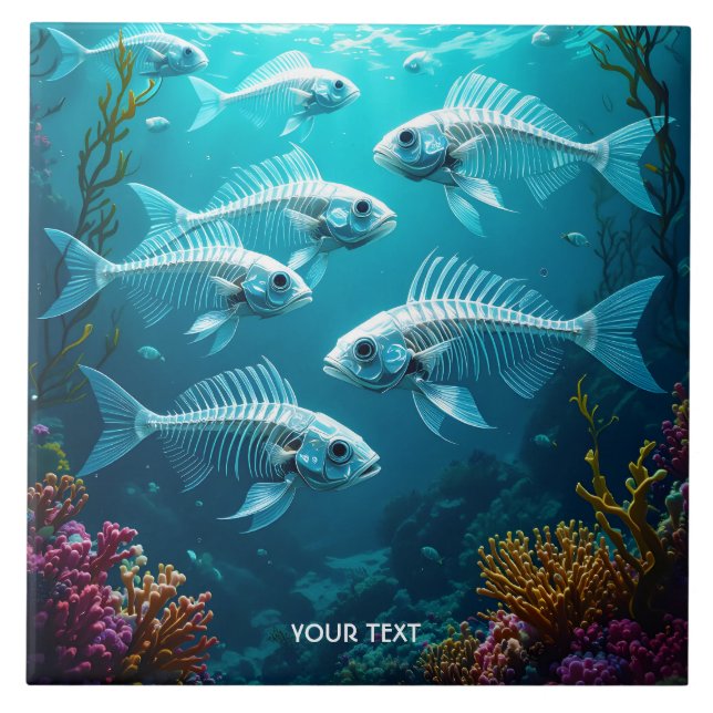 Fantasy Cute Skeleton Fish School Kakelplatta (Framsidan)