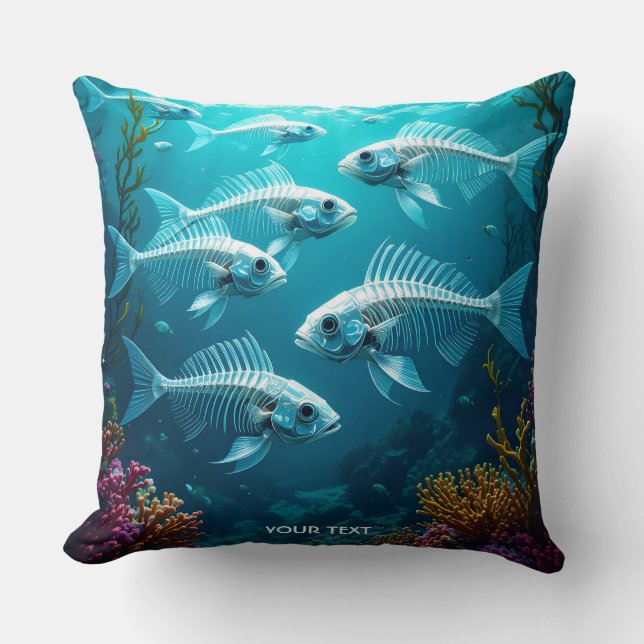 Fantasy Cute Skeleton Fish School Kudde (Framsida)