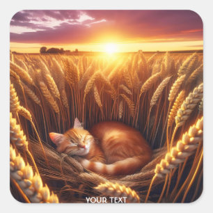 Fantasy Cute Sleeping Cat Wheat Fyrkantigt Klistermärke