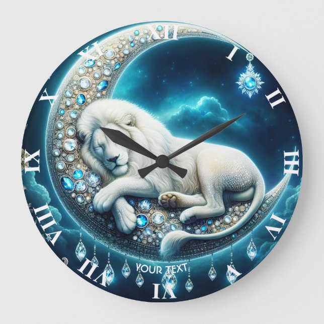 Fantasy Cute Sleeping Lejon Crescent Stor Klocka (Framsida)