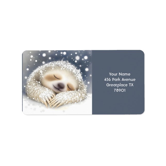 Fantasy Cute Sleeping Sloth Snö Adressetikett (Framsidan)