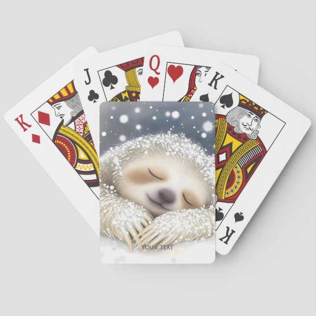Fantasy Cute Sleeping Sloth Snö Casinokort (Baksidan)