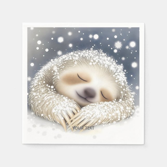 Fantasy Cute Sleeping Sloth Snö Pappersservett (Framsidan)