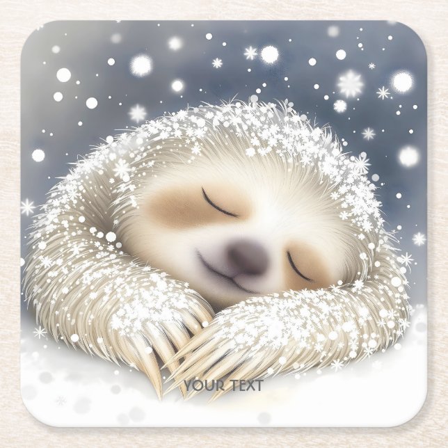 Fantasy Cute Sleeping Sloth Snö Underlägg Papper Kvadrat (Framsidan)