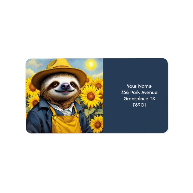 Fantasy Cute Sloth Van Gogh Adressetikett (Framsidan)