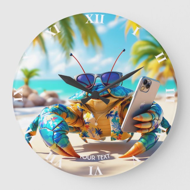 Fantasy Cute Snäcka Crab Beach Stor Klocka (Framsida)