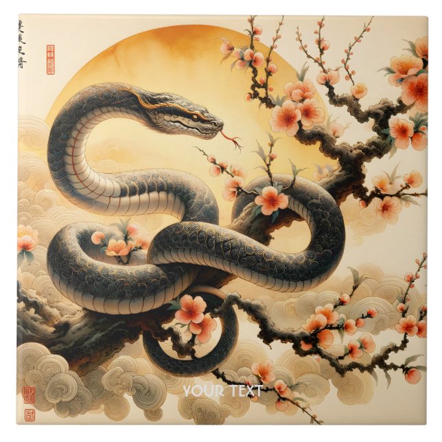 Fantasy Cute Snake Gren Flowers Kakelplatta (Framsidan)