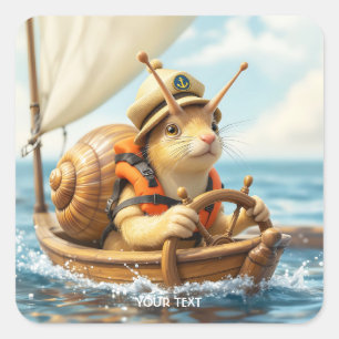 Fantasy Cute Snigel Steering Sailboat Fyrkantigt Klistermärke