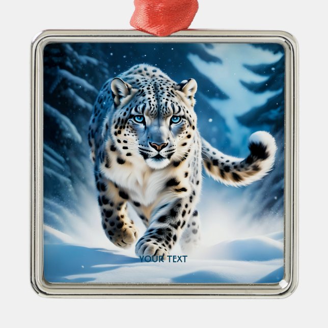 Fantasy Cute Snö Leopard Running Julgransprydnad Metall (Framsidan)